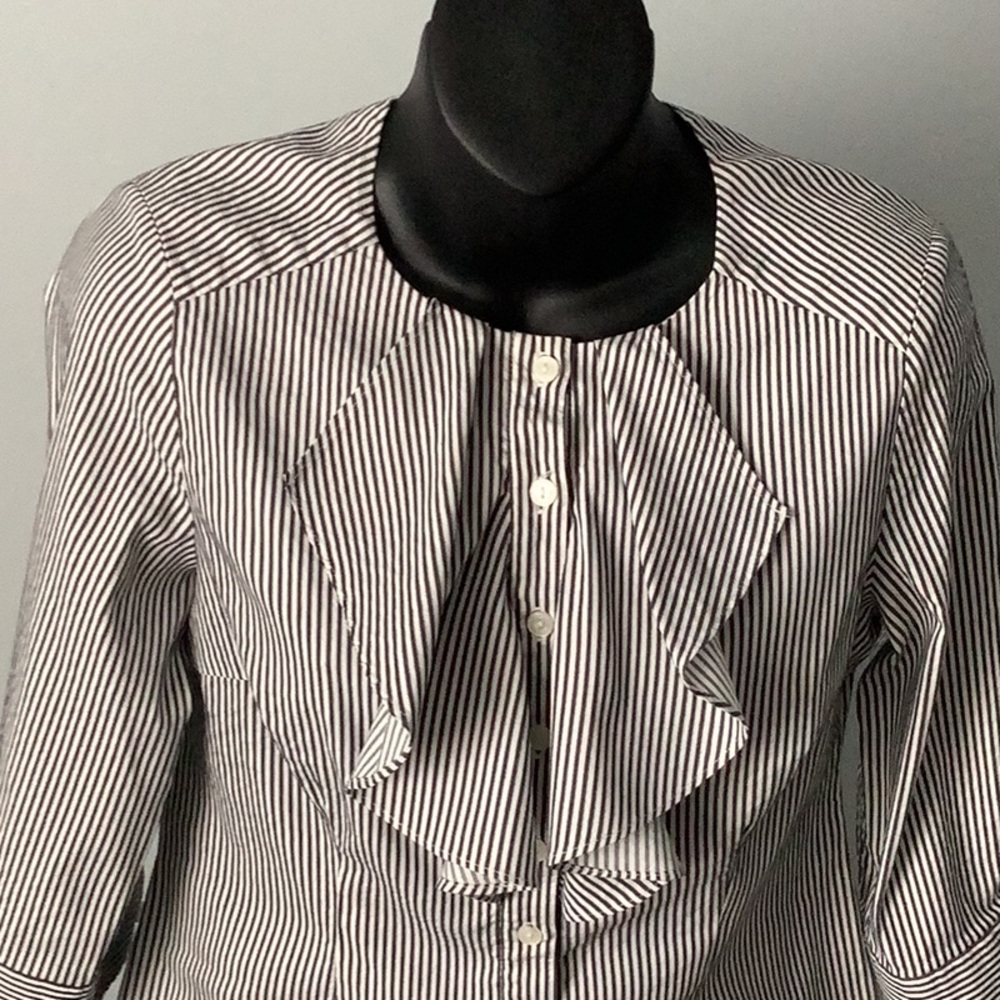 Designer Ruffled Pinstripe Blouse - Picture 5 of 9